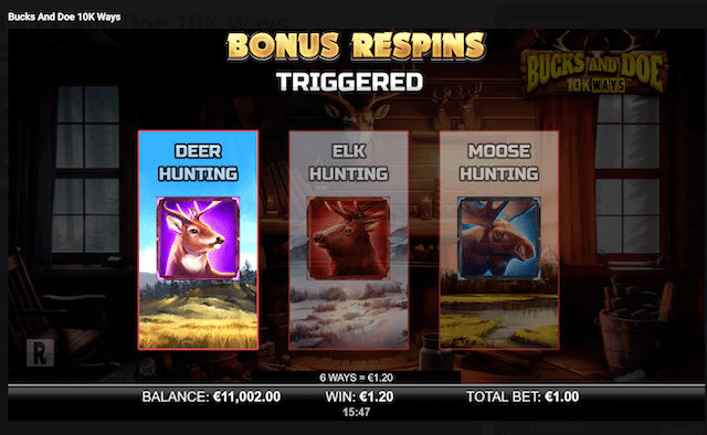 The Bonus Respins available on Bucks and Doe 10k Ways