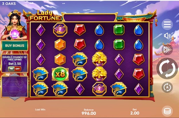 Lady Fortune Slot Basic Grid Layout with Multiplier Symbols