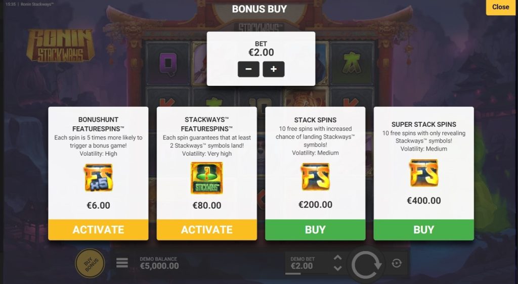Ronin StackWays slot bonus buy feature