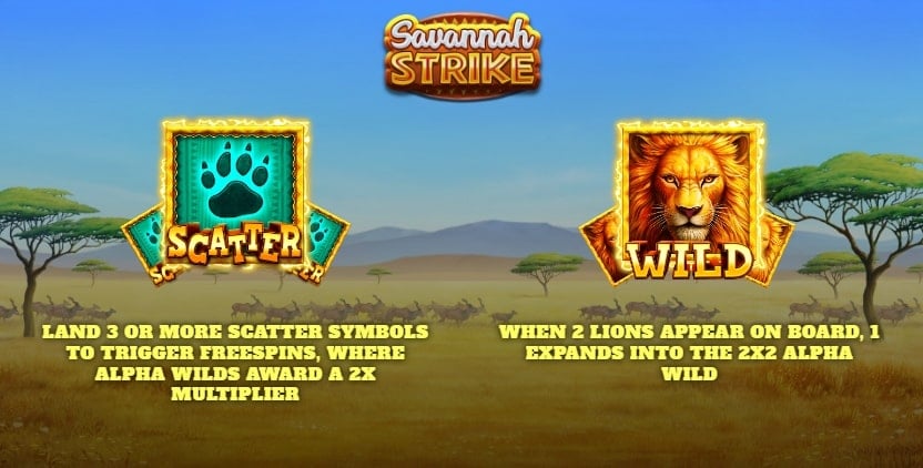 Savannah Strike Wild and Scatter Symbols
