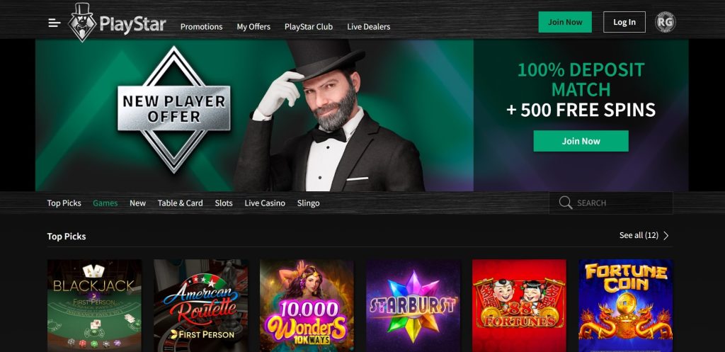 Playstar New Jersey Casino Homepage