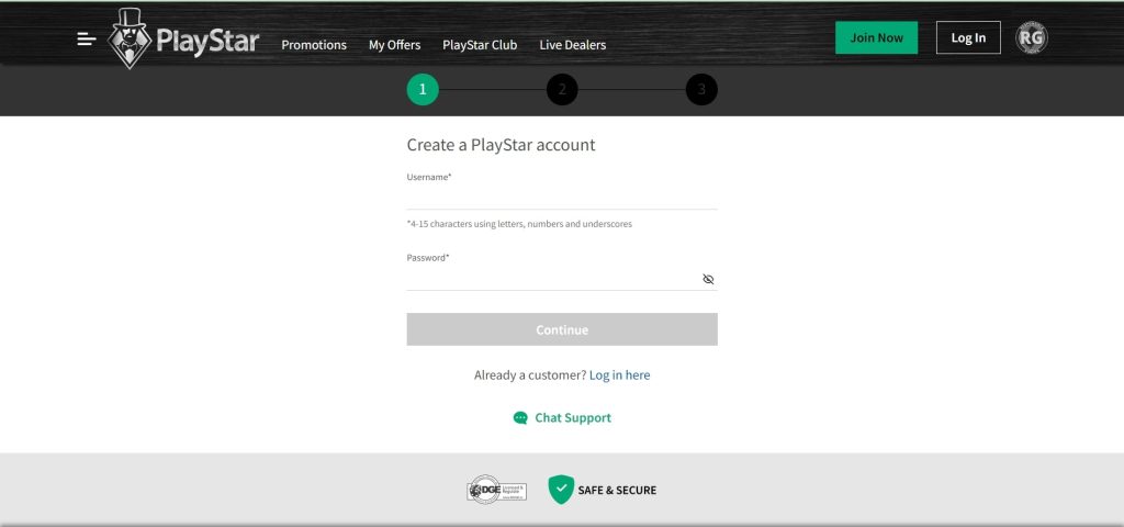 Playstar New Jersey Casino SignUp Page