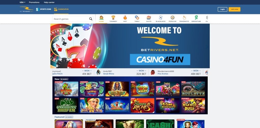 Betrivers.net social casino homepage