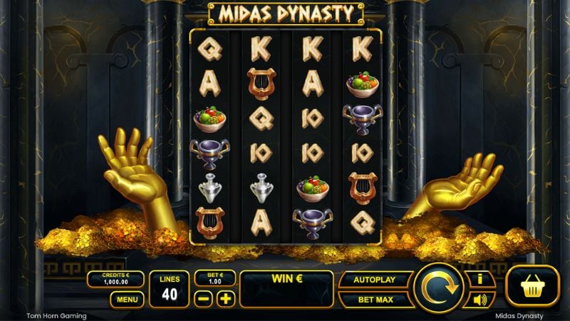 Midas Dynasty slot grid and symbols