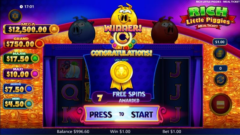 Rich Little Piggies Meal Ticket Free Spins Bonus