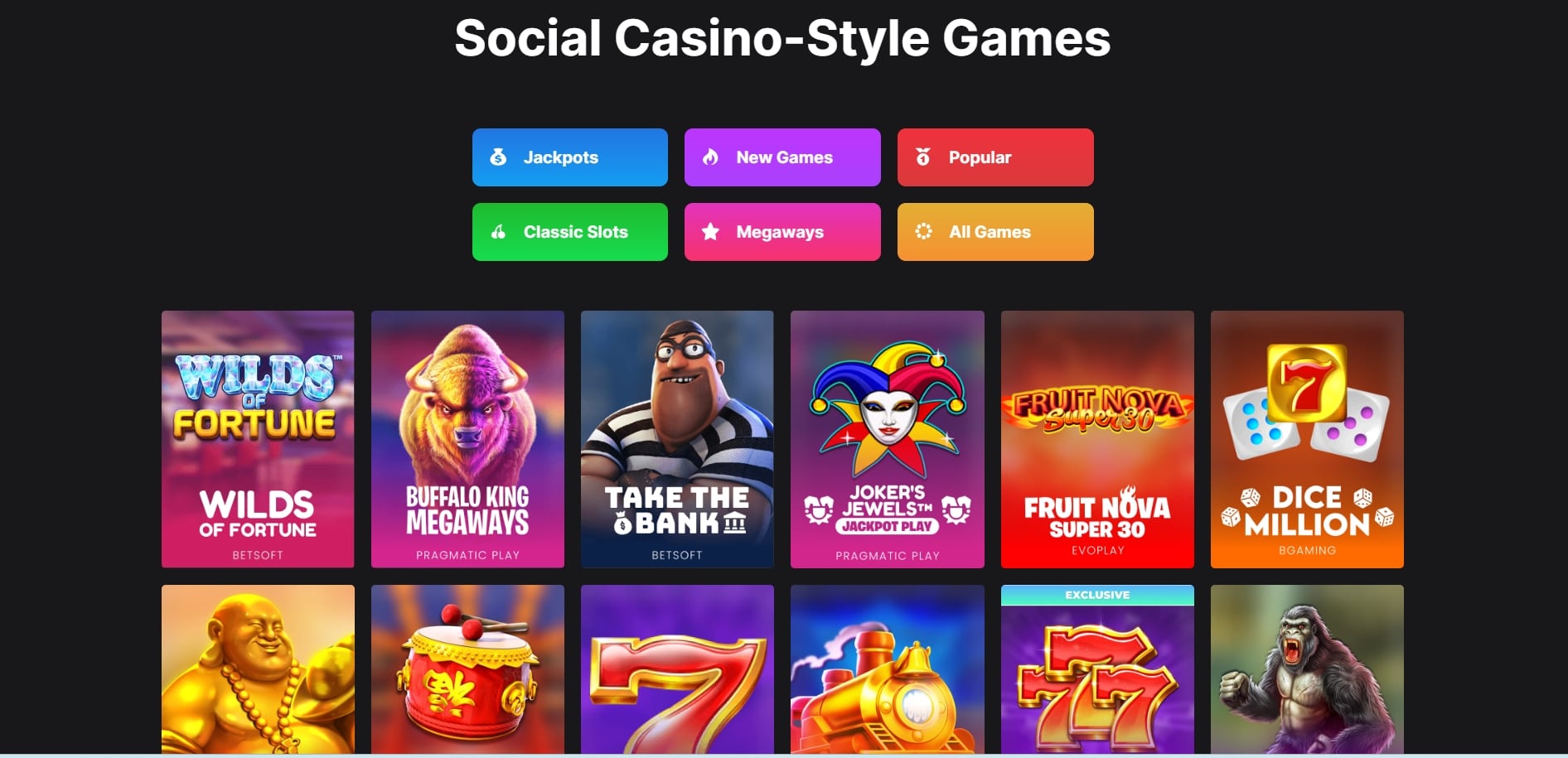 Wow vegas social casino homepage image